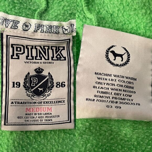 PINK VS Hoodie | Y2K Lime Green Dog Logo & Peace Sign | Size Medium - Picture 8 of 8